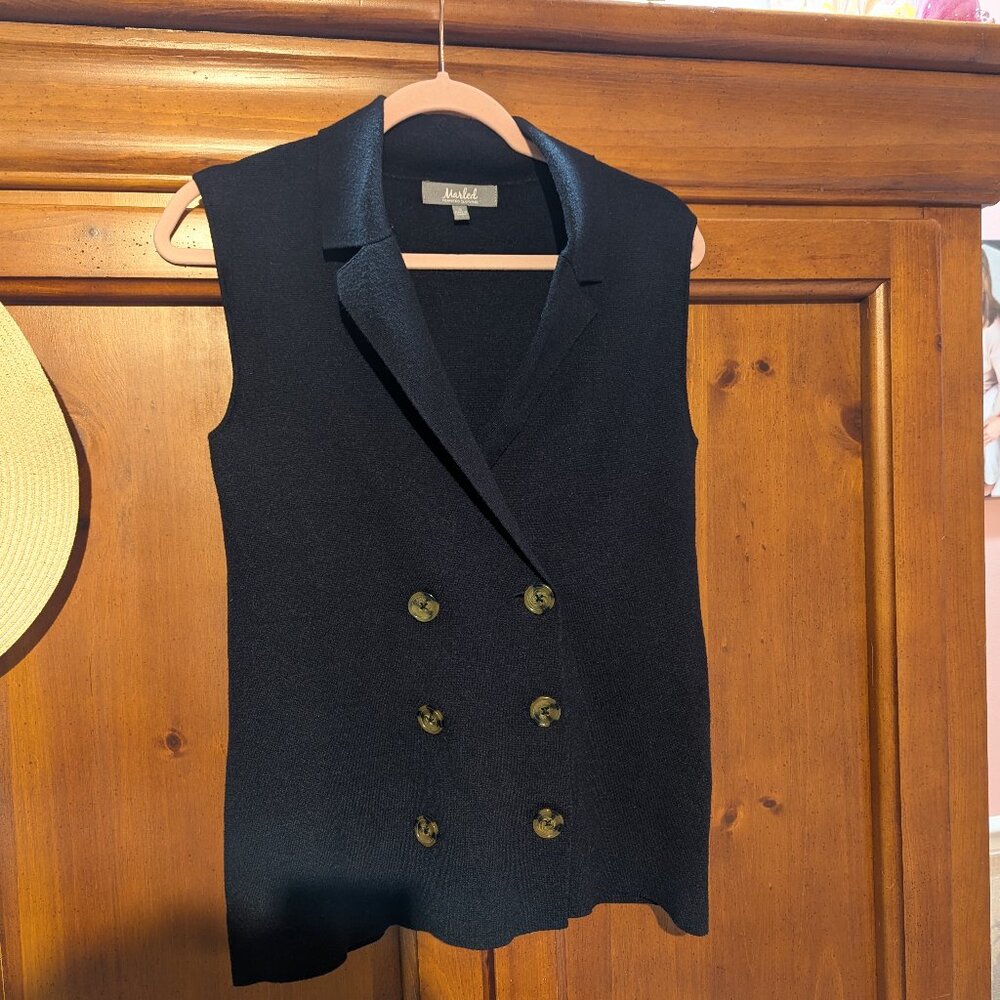 Marled Sleeveless Double-breasted Sweater Vest - Picture 3 of 9